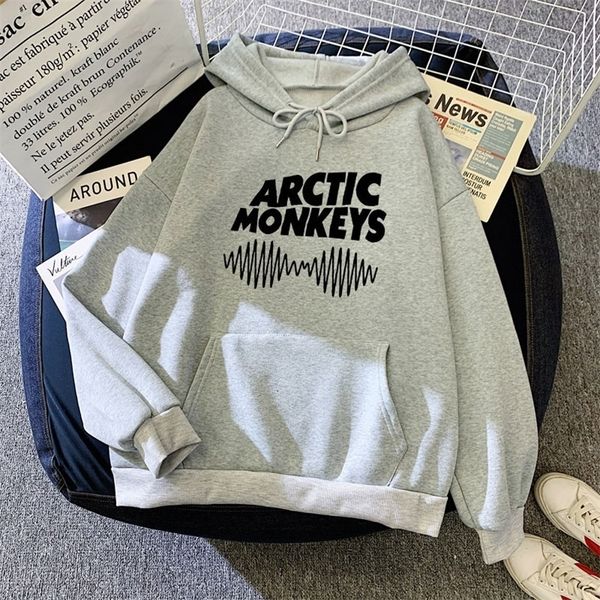 Autumn Winter Hoodie Arctic Monkeys Wave Sound Letter Impred Letter Fleece Capuzes de manga comprida Pullovers feminino Sorto de hip hop 220816
