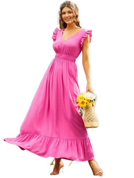 

sbetro ruffle trim tied backless dress e4us#, Black;gray