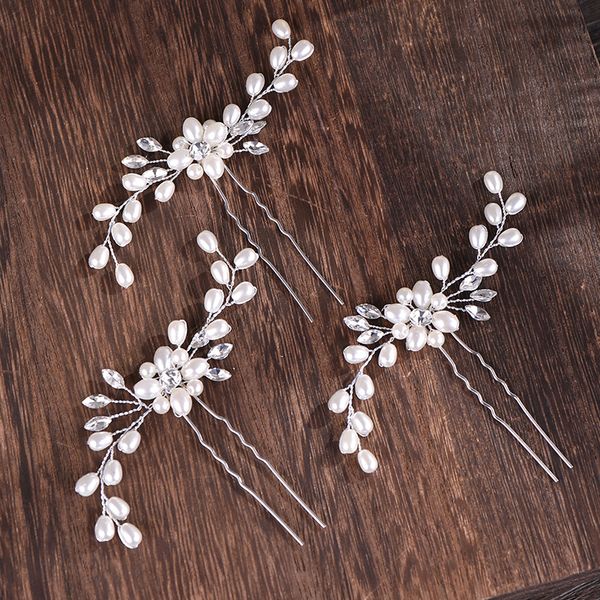 

ailibride 2 pcs wedding pearl hair pins accessories women bridal headpiece handmade jewelry 220719, Slivery;golden
