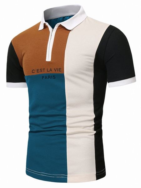 

men slogan graphic colorblock polo shirt 84cy#, White;black