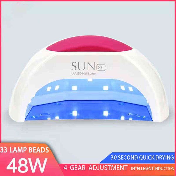 Nxy Lampara Sun2c 48 W 33 LEDs UV-Nageltrockner ist geeignet für UV-LED-Gel-Infrarotsensor mit rosafarbenem Silikon-Pad im Salon. 220624