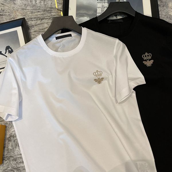 Мужские футболки с круглым вырезом Летняя пчелиная корона со стразами Хлопковые мужские футболки с короткими рукавами нейтрального цвета Тонкие повседневные футболки с простым дизайном Красивые универсальные тренды одежды S-4XL
