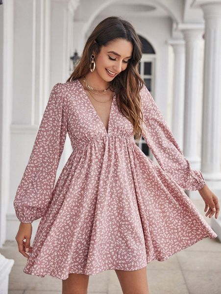 

ditsy floral lantern sleeve dress f4z0#, Black;gray