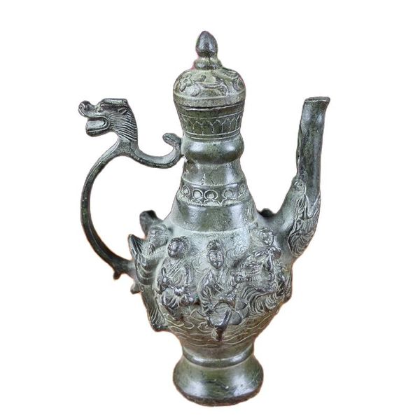

china old bronze for old eight lmmortals pot from rural collection, Black