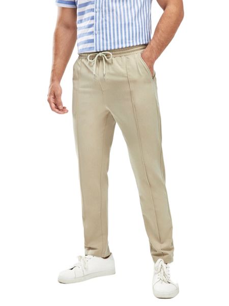 

men drawstring waist seam detail pants q967#, Black