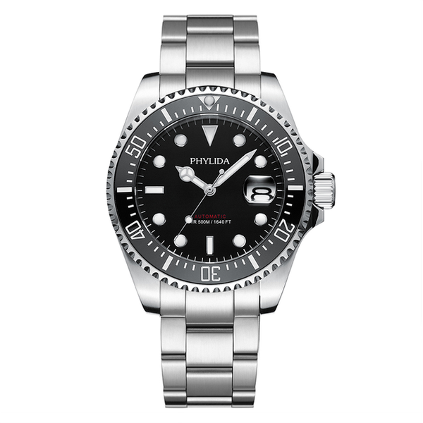 

wristwatches phylida 500m water resistant 43.5mm men's sport diver watch nh35 automatic sapphire stainless steel 50bar wristwatch 5.0, Slivery;brown