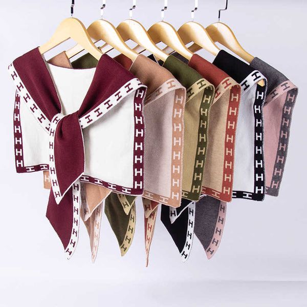 

shawl 2022 knitted womens korean version versatile neck scarf in autumn with wool small fashion decorative cloak, Blue;gray