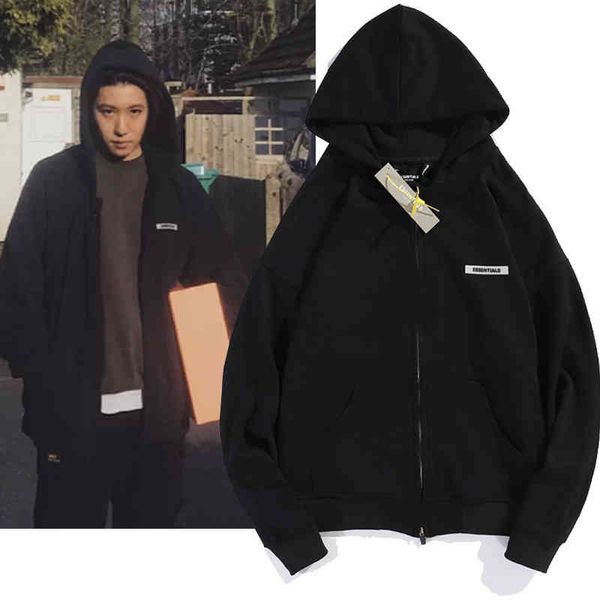 

men's hoodies sweatshirts street fog plain color simple label cardigan hoodie men's and women's lovers hip hop jacket kpmw, Black