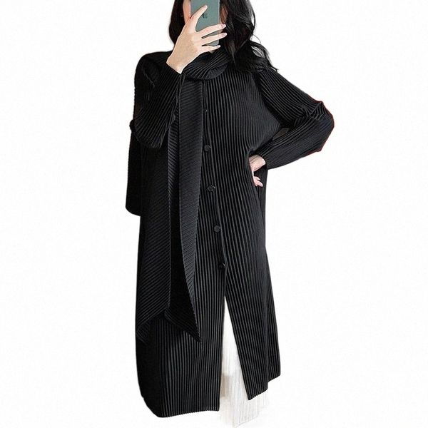 

women's trench coats noble miyake wholesale windbreaker autumn outerwear high fashion plain button muffler casual long sleeve pleated c, Tan;black