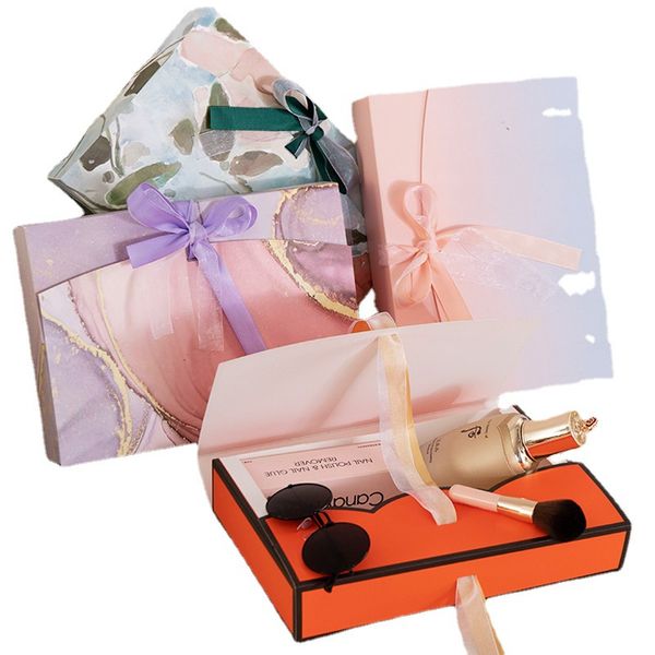 Caixa criativa da caixa de lenço de seda de fita de fita de arco criativa Caixa de compacção de camisa de lenço de pijama 27x19.5x5cm