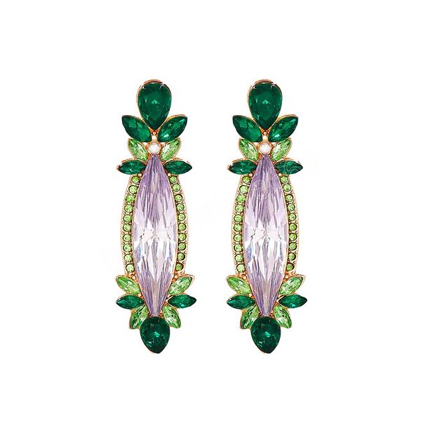 

long green crystal dangle earrings for women high-quality vintage dangle earring jewelry party gift, Silver