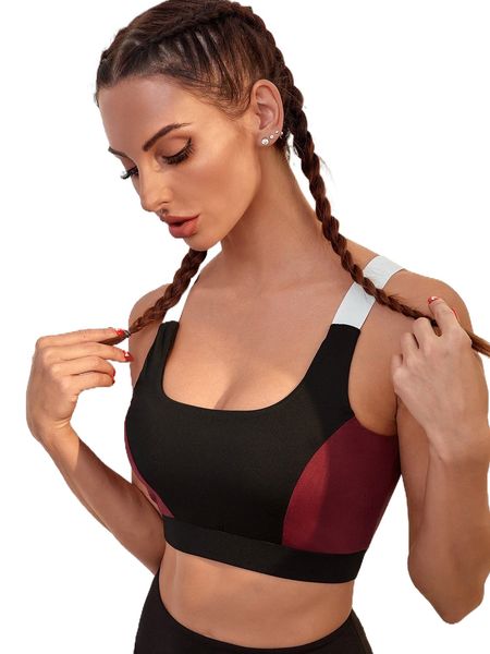 

high stretch high support colorblock sports bra u7fs#, Gray