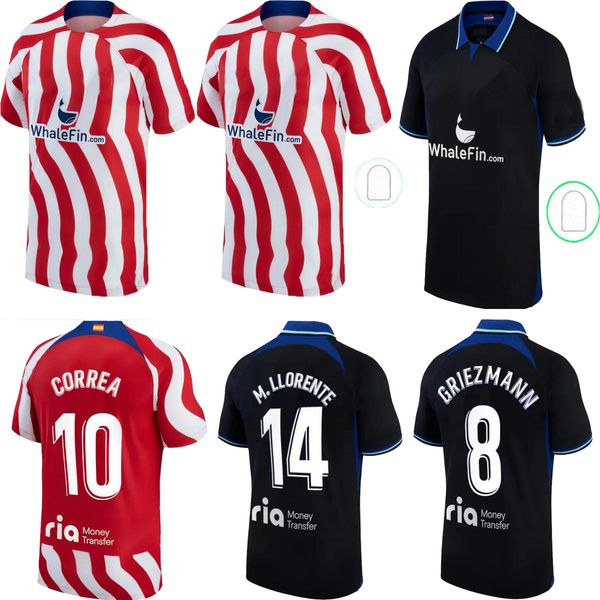 

joao felix soccer jerseys home away 22 23 morata griezmann 2022 2023 m. llorente correa cunha camiseta football shirts kids kit fans player, Black