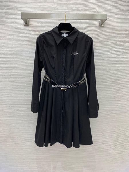 

casual dresses australian dress chest letter embroidery button placket slim shirt, Black;gray