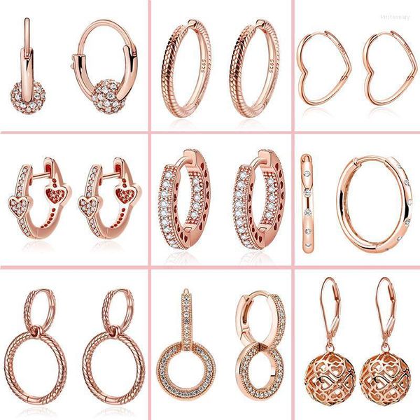 Hoop Huggie Sterling Silber Pendientes Funkelnde Roségold-Ohrringe für Frauen, passend für Original Pan Fine JewelryHoop Kirs22