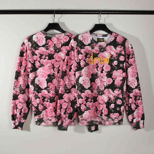 

new fashion trend luxury brand sweater designer wholesale rose flower all over embroidery letters round neck men hip casual long sleeve coat, Black