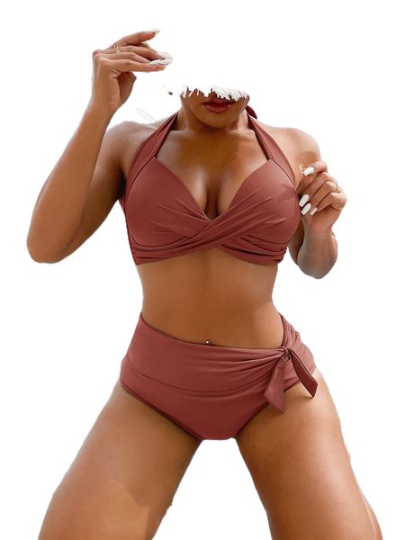

twist knot halter push up bikini swimsuit m5ok#, White;black