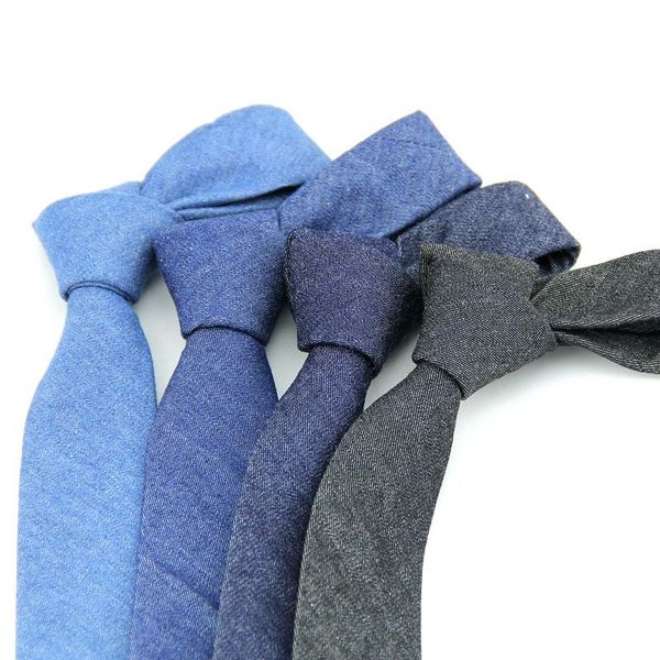 

fashion neck ties for men 6cm skinny denim cotton ties black blue solid necktie plaid striped narrow gravata business ys222, Blue;purple