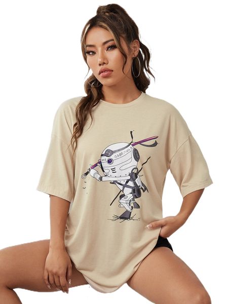 

x furobot cartoon graphic drop shoulder tee b6ce#, White