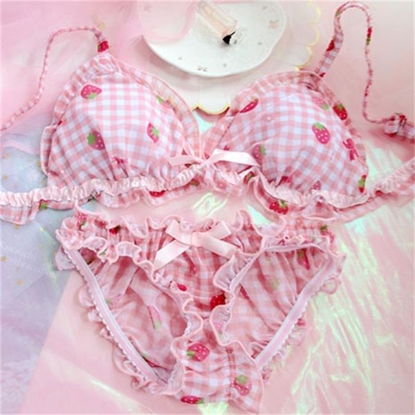 Сексуальный набор женский милый печатный бюстгальтер Bra Panties Set Set Японская девочка бюстгальтер Бюльнички набор женского бюстгальтера и трусики 220513