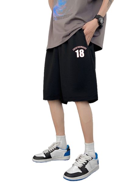 

men number & letter graphic drawstring waist shorts x82z#, White;black