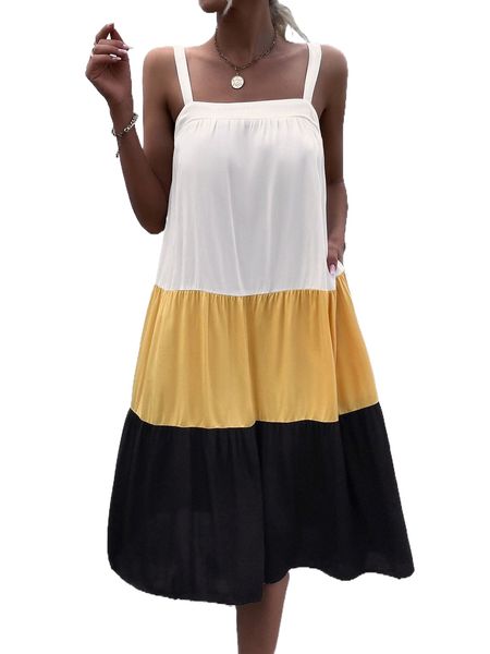 

colorblock cami dress without belt n3zy#, Black;gray
