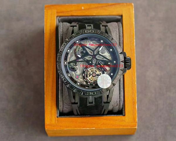 

mens designer luxury watch automatic skeleton unique seriess circular 45mm black dlc coated titanium hollow tourbillon movement watches for, Slivery;brown