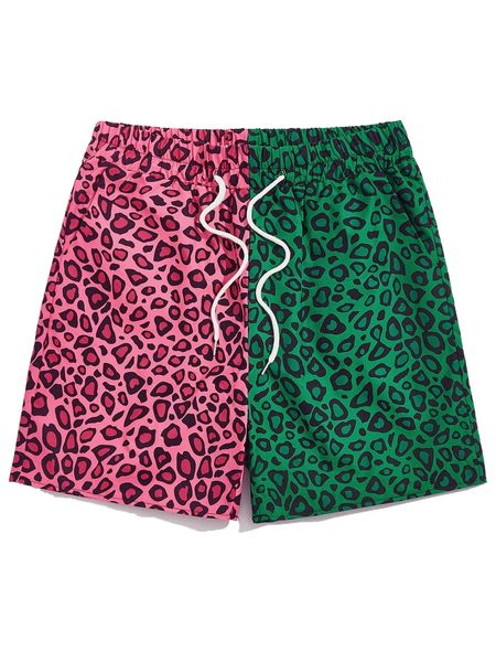 

romwe guys two tone leopard shorts i1dw#, White;black