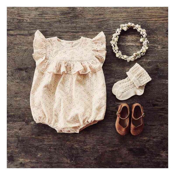 

lovely baby girls summer rompers princess newborn infant girls elegant hollow flower ruffles romper jumpsuits headband clothes g220521, Blue