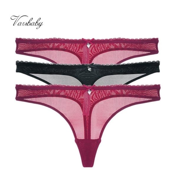 

varsbaby thong transparent underwear solid seethrough briefs lowrise gstring s2xl panties 3pcslots y200425, Black;pink