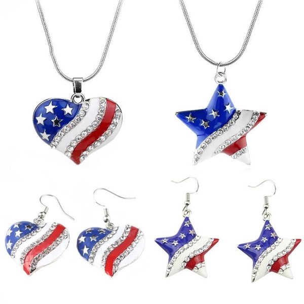 

pendant necklaces arrival heart crystal necklace fashion star shape american flag for women patriotic jewelry gifts319y, Silver