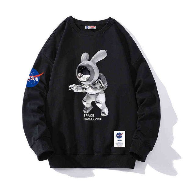 

hoodies sweatshirts designer hoodie nasa co branded round neck sweater men's spring and autumn street trend versatile casual loose cart, Black