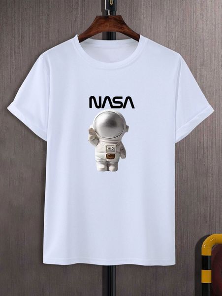 

men letter & astronaut print tee n4hn#, White;black