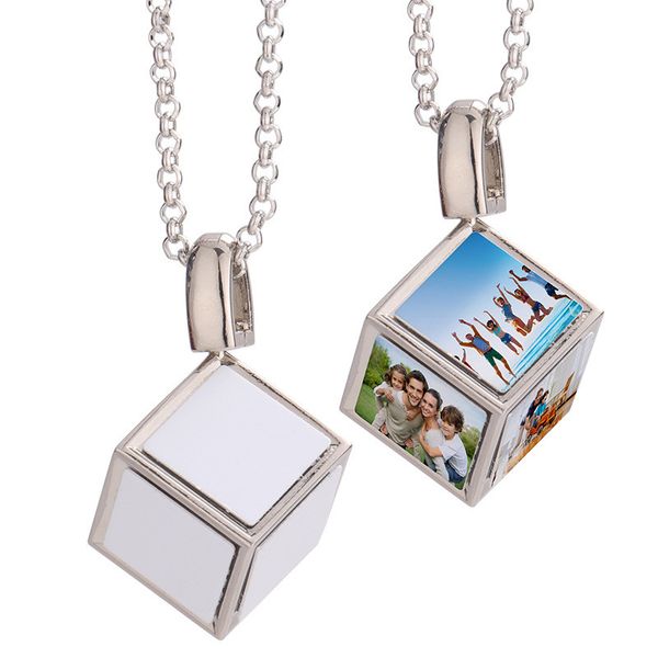 DIY Sublimation Blank Gold Halskette Designer Schmuck Thermal Transter Silber Quadrat Herren Halskette Frau Fotorahmen Anhänger Halsketten Familie Jubiläumsgeschenk