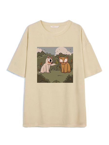 

romwe x polaris cartoon cat & frog print tee l3ze#, White