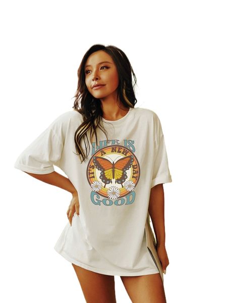 

s.logan & b.utterfly print d.rop s.houlder tee g3ig#, White