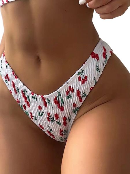 

cherry print smocked bikini panty w3k4#, White;black
