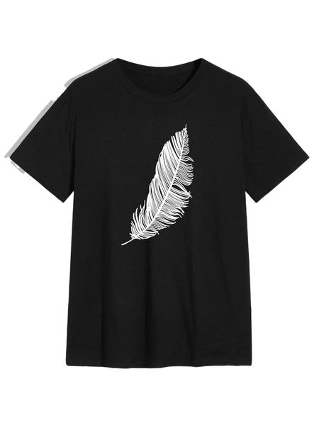 

men feather print tee 72xm#, White;black