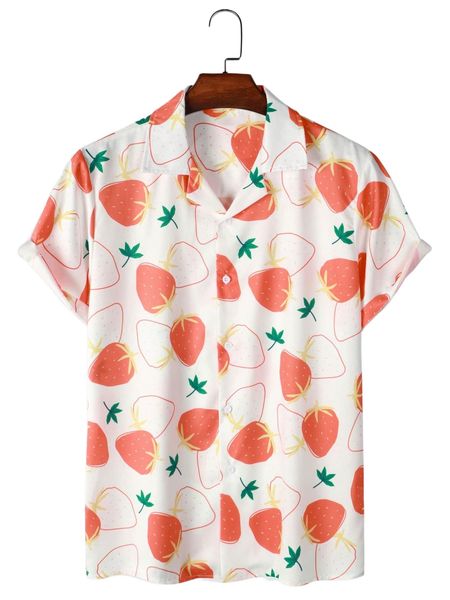 

men allover strawberry print shirt c306#, White;black