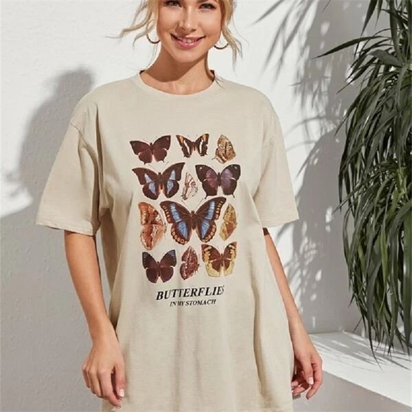 

butterfly in my stomach graphic tee retro style vintage female tees harajuku hipster cute korean style women t-shirt 210315, White