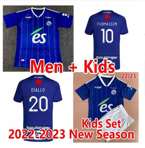 

22 23 rc strasbourg alsace soccer jerseys gameiro ajorque maillot de foot home blue 2022 2023 aholou thomasson lienard diallo djiku m.waris, Black
