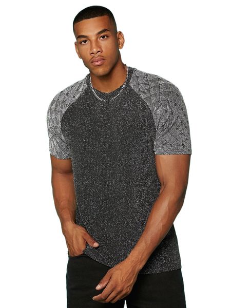 

men contrast geo raglan sleeve tee t6rz#, White;black