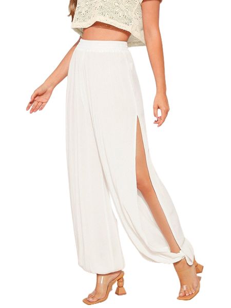 

split thigh carrot pants 51bl#, Black;white