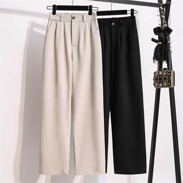 

black beige wide-legged suit pants female high waist plus large size boyfriend for women's clothing trouser oversize d0250 210706, Black;white