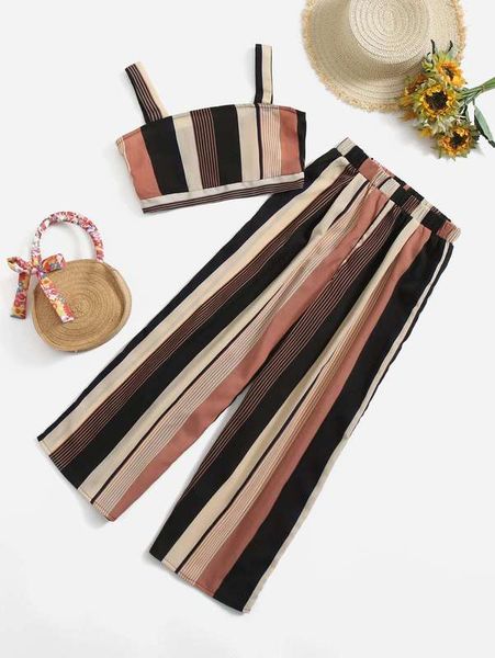 

girls striped cami and pants set she, White