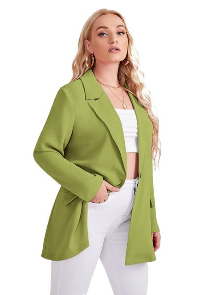 

plus flap detail single button blazer v7ph#, Black