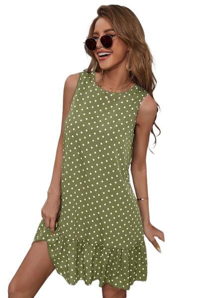 

polka dot ruffle hem dress x8zr#, Black;gray