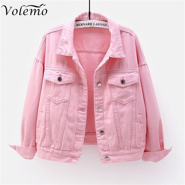 

volemo womens denim jacket spring autumn short coat pink jean jackets casual purple yellow white loose lady outerwear 220809, Black;brown