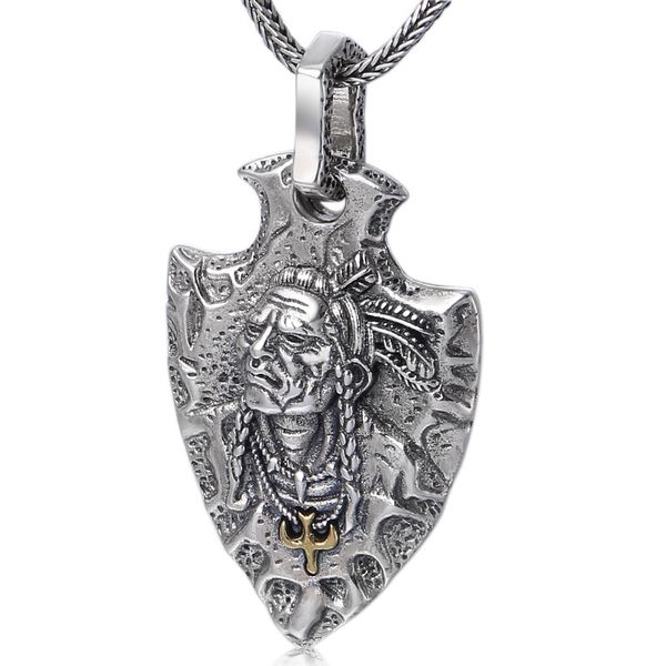 

925 sterling silver American Indian chief pendant necklaces European high quality vintage antique designer luxury jewelry accessories