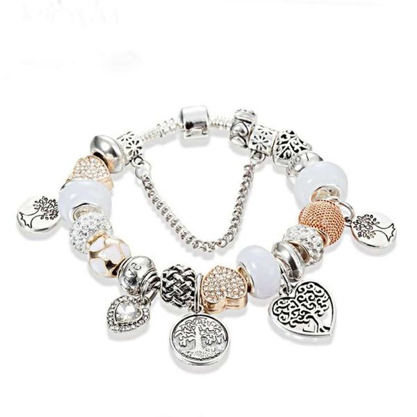 

charm silver bracelet life tree pendant bangle love charm beads fit for snake chain diy wedding jewelry women bracelets173l, Golden;silver
